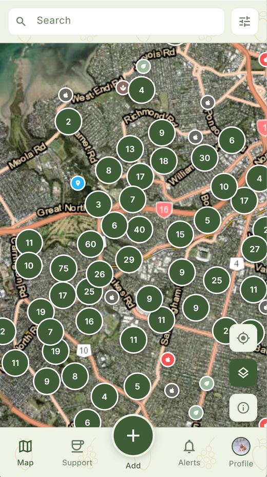 Local Pick map view showing nearby foraging locations