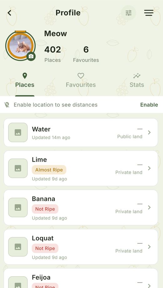 User profile with saved places